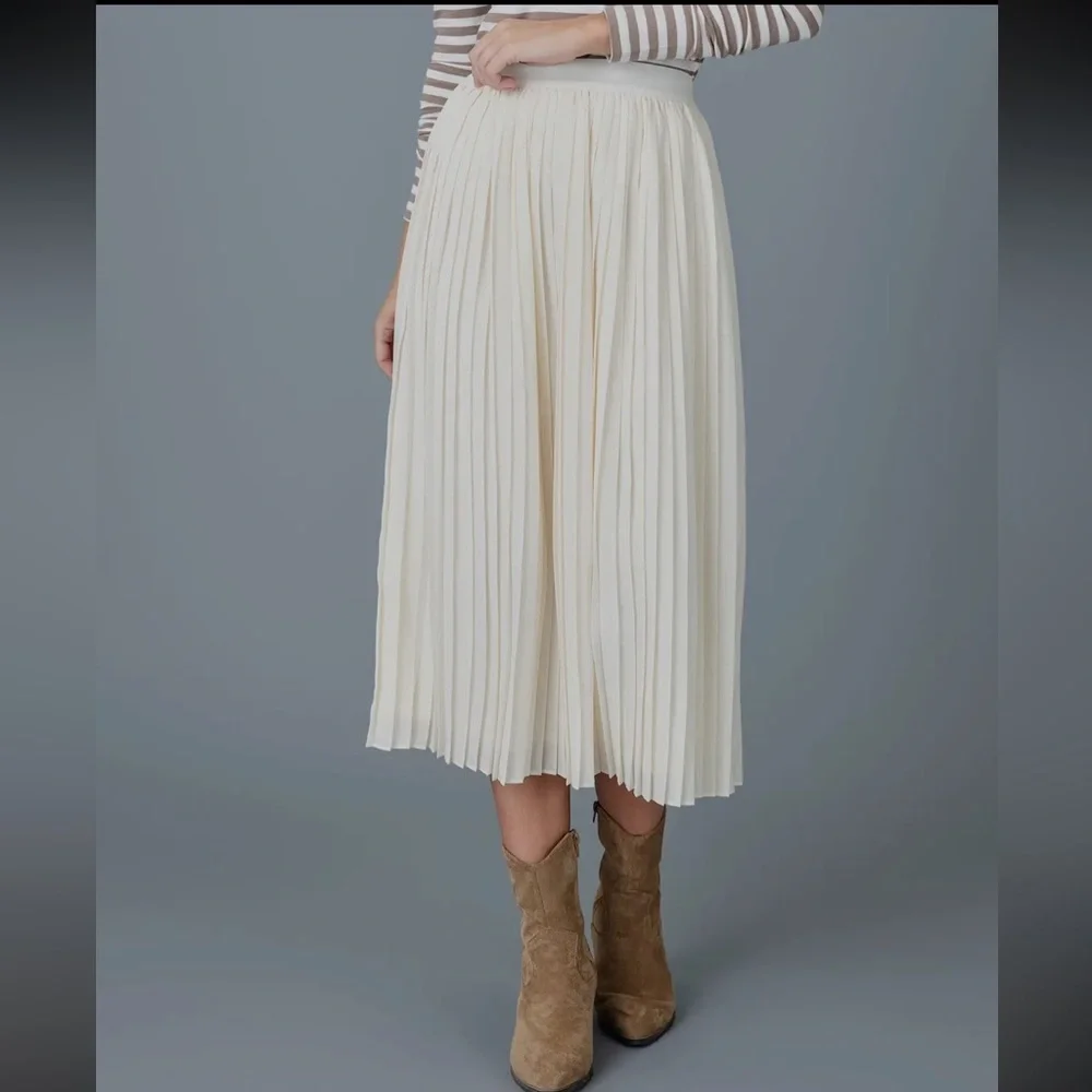 NIP cream colored pleated mid-calf length skirt M - Picture 4 of 9